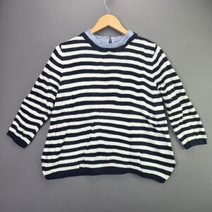 Seraphine Maternity Sweater Striped Ruffle Collar Top Size S Navy White Zip Back